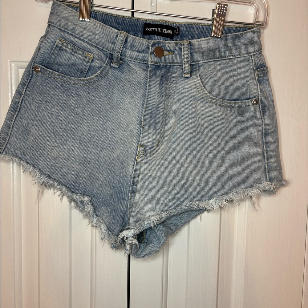 PrettyLittleThing Frayed Hem Blue Jean Shorts